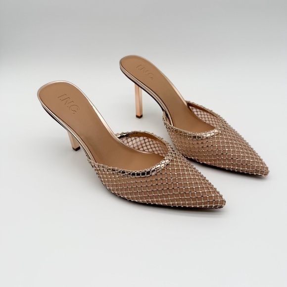 INC Emory Rhinestone Mesh Slide Stiletto Heels Pointed Toe Gold 11 NEW imperfect - Picture 5 of 17